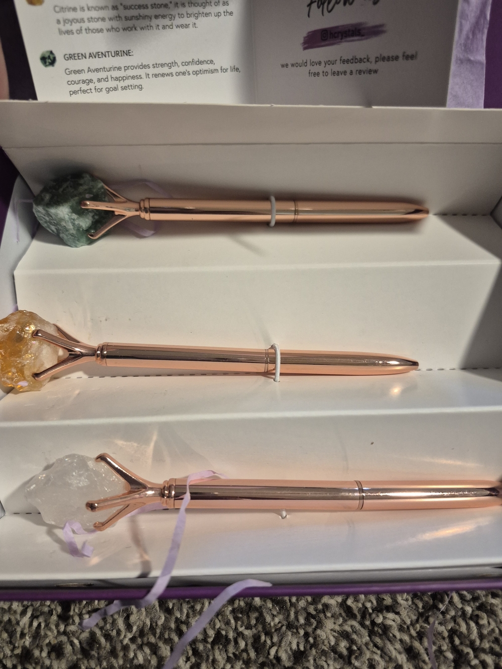Rose Gold Crystal Gemstone Ballpoint Pen Set - Unbranded